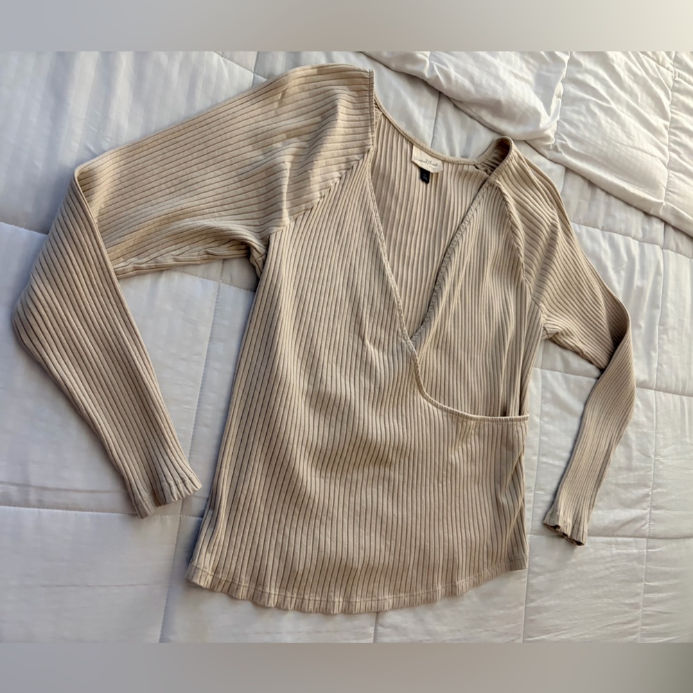 Universal Thread Ribbed V-Neck Tank Top - Light Beige - Picture 2 of 5